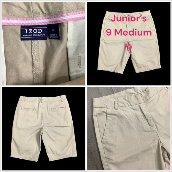 Izod Pants - Junior's IZOD 9 Medium Shorts Chino Khakis Khaki Bermuda Stretch School Wear NEW